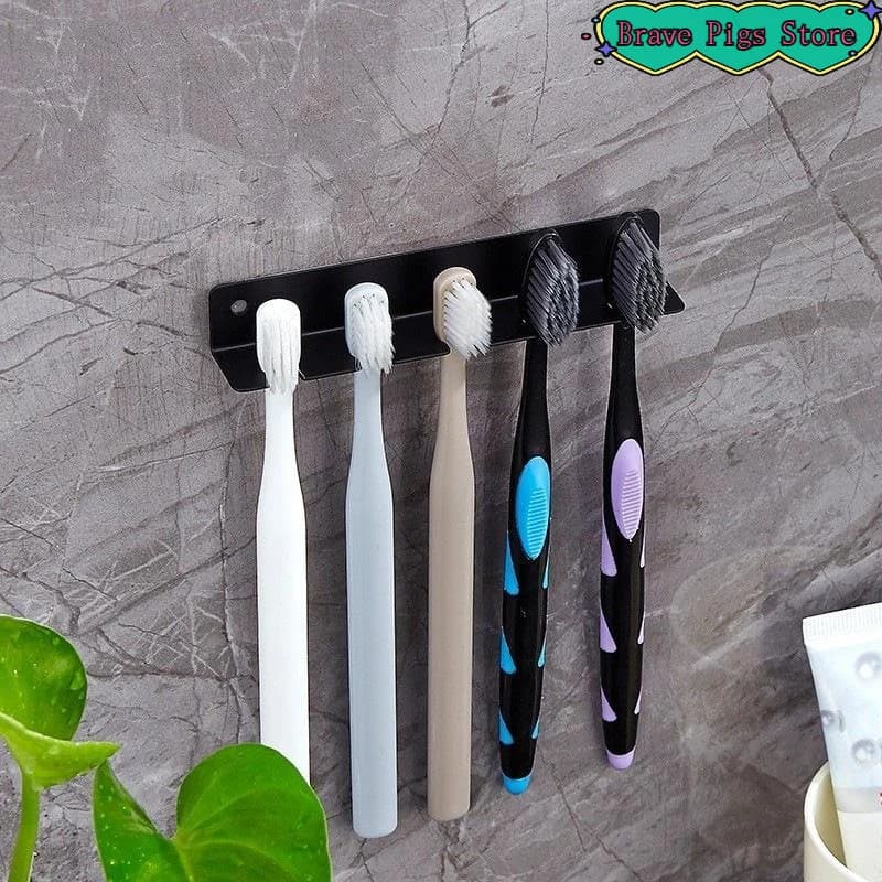 [HM]Wall Mounted Toothbrush Holder No Drill Metal Toothbrush Storage Rack Rustproof Bathroom Organizer For Washroom Wall Decor