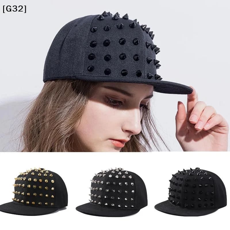 Cappello da baseball piatto unisex con borchie punk rock, stile hip hop Y2K, personalizzato, casual, per uomo e donna [G32]