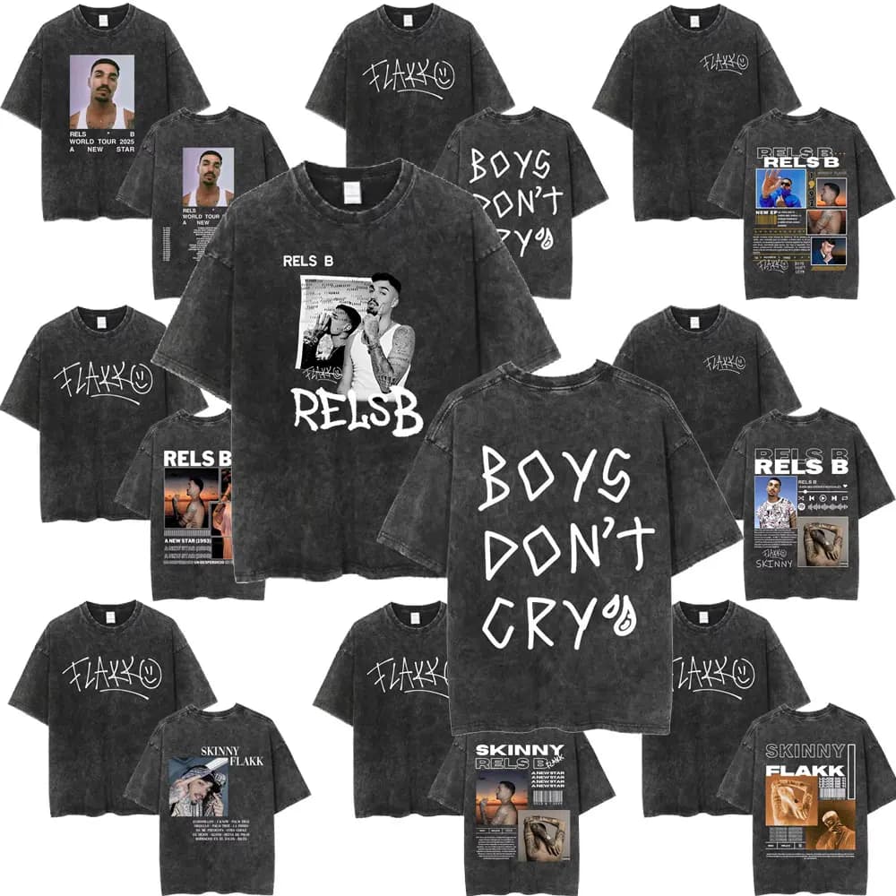 Lavato Vintage Rels B Flakk Skiny Flakk Smile T-shirt Ragazzi Non Cry Lettera T-shirt grafiche Uomo Donna Casual T-shirt oversize