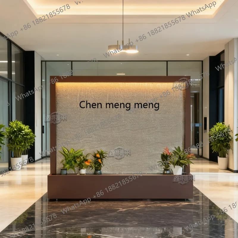 Stainless steel water curtain wall, flowing water waterfall landscaping courtyard, hotel lobby decoration and wealth ornament