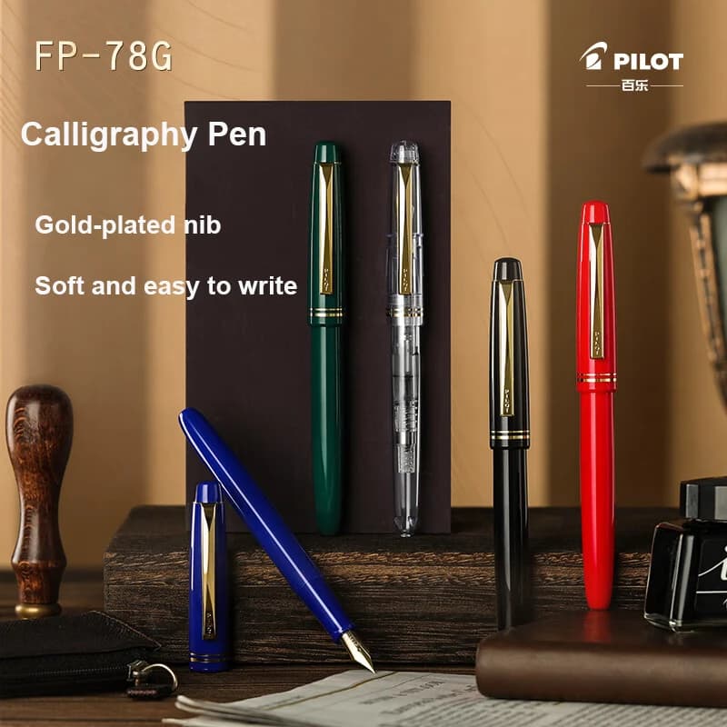 PILOT Calligraphy Fountain Pen 1pcs FP-78G High-end Vintage Practicing Writing Pen, Exquisite Gift Box with Ink Absorber Inkless