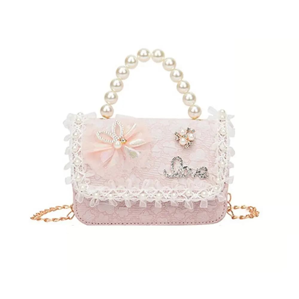 Cute Pearl Lace Children's Crossbody Bag Lightweight Princess Girl Shoulder Bag Adjustable Handbag