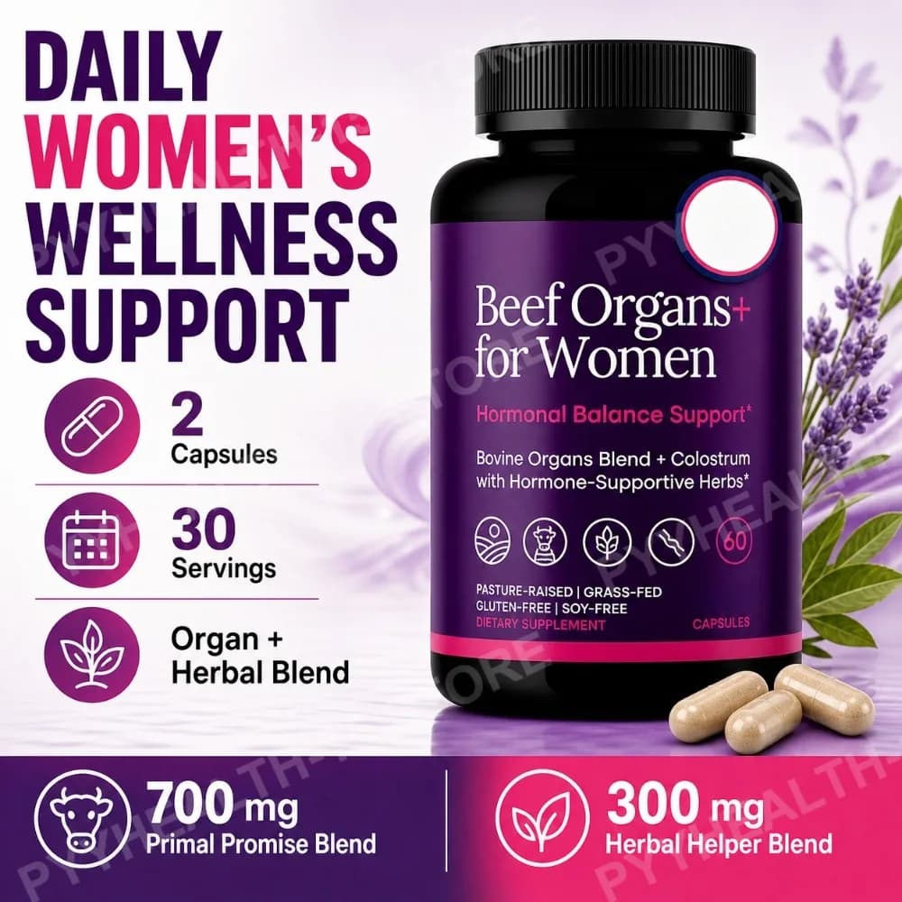 Grass-Fed Beef Organ Supplement for Women with Colostrum Maca Ashwagandha Shatavari, Women's Balance Support, 60 Capsules