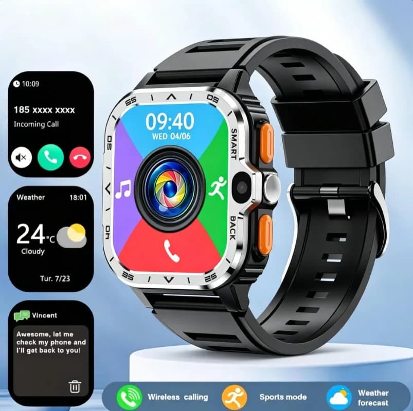 PGD All-in-One 4G Smart Watch with SIM Slot, Dual Cam Video Call, GPS, Heart Rate Blood Pressure Tracking & NFC Door Access