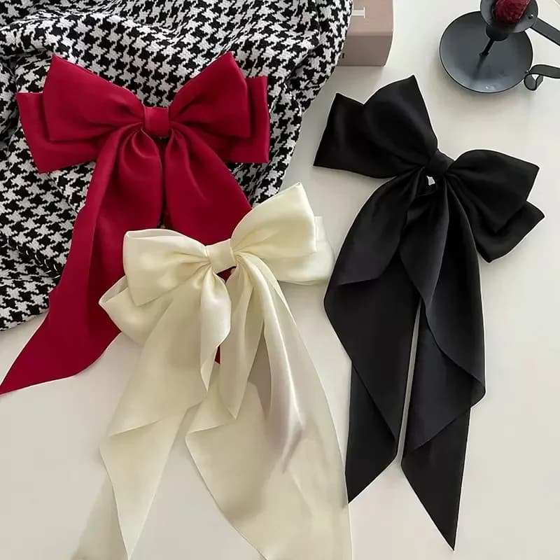 Elegante fermaglio per capelli con fiocco grande in raso per donna e ragazza, morbido e alla moda, accessorio per capelli.