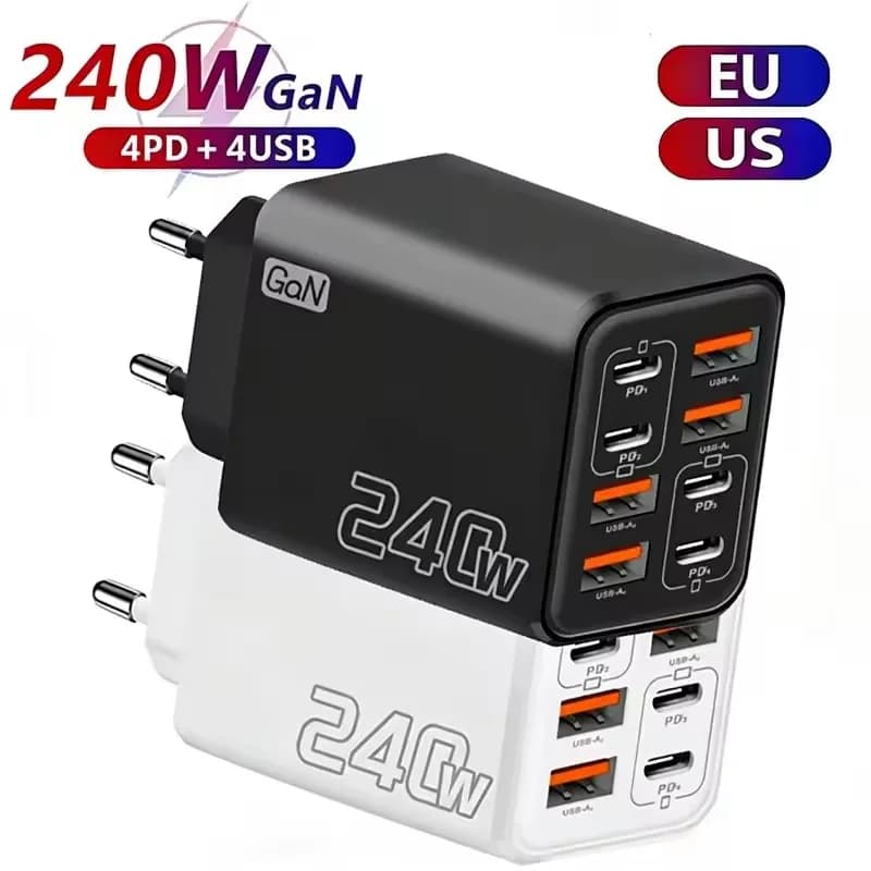 240W GaN Charger 8 in 1 Super Fast Charging Phone Charger USB C Power Adapter EU/US/UK Plug Charger For iPhone Samsung Xiaomi