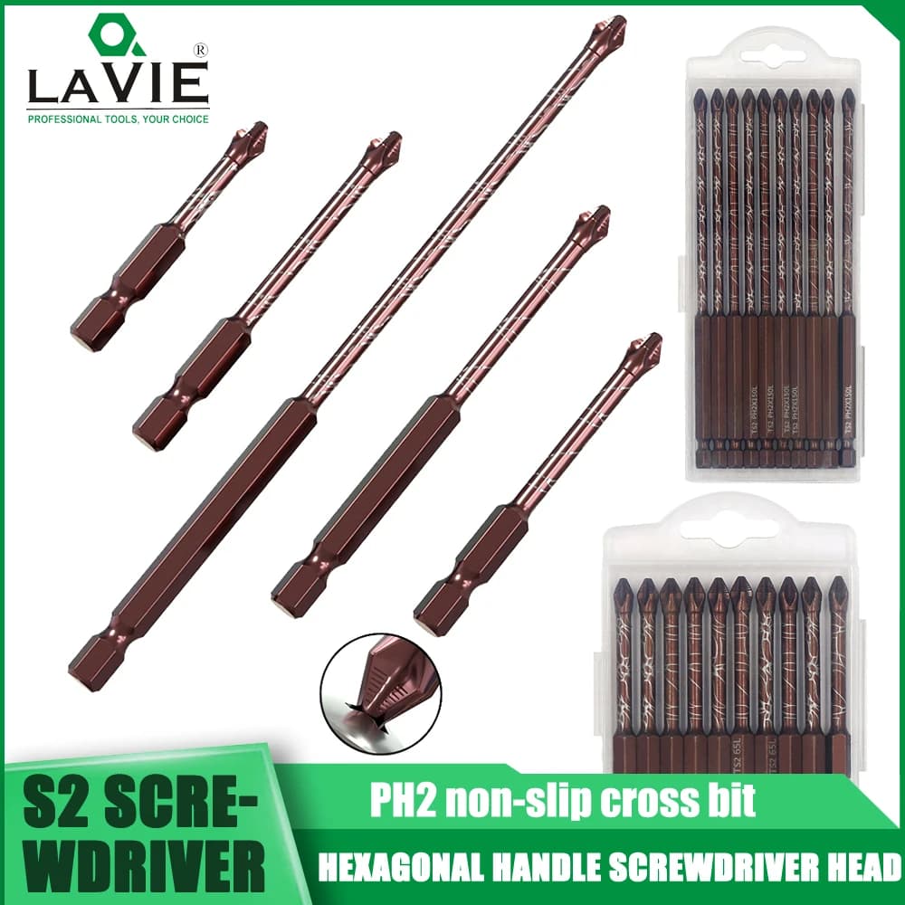 Set di Punte Antiscivolo LAVIE S2 con Trattamento Superficiale Speciale, Resistenti all'Usura, Set di Punte Esagonali Antiscivolo per Cacciavite