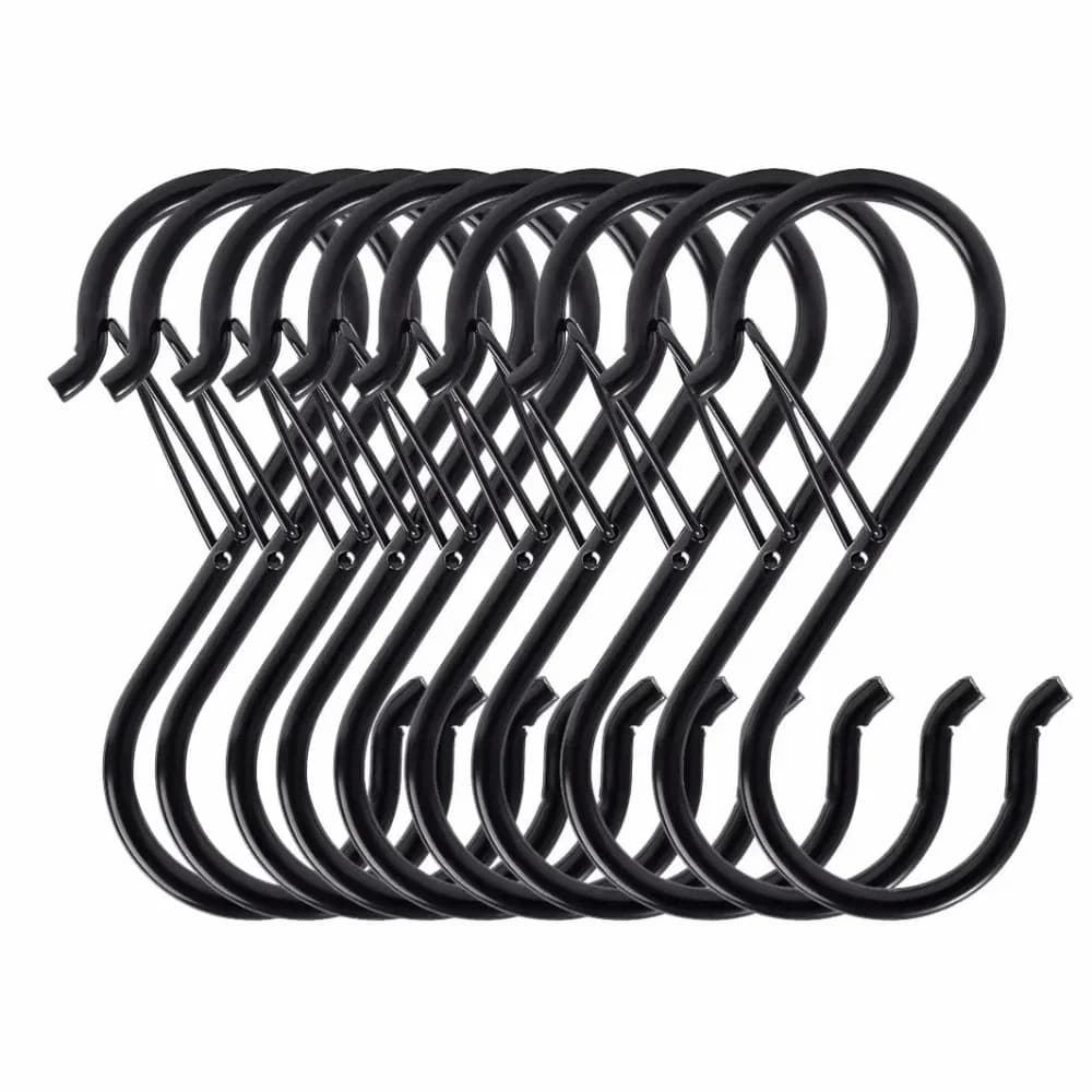 10 Pieces Hooks in S Shape Spring for Balcony, Anti-wind coat rack, Kitchen Pot Hooks, Stainless Steel Safety Buckle