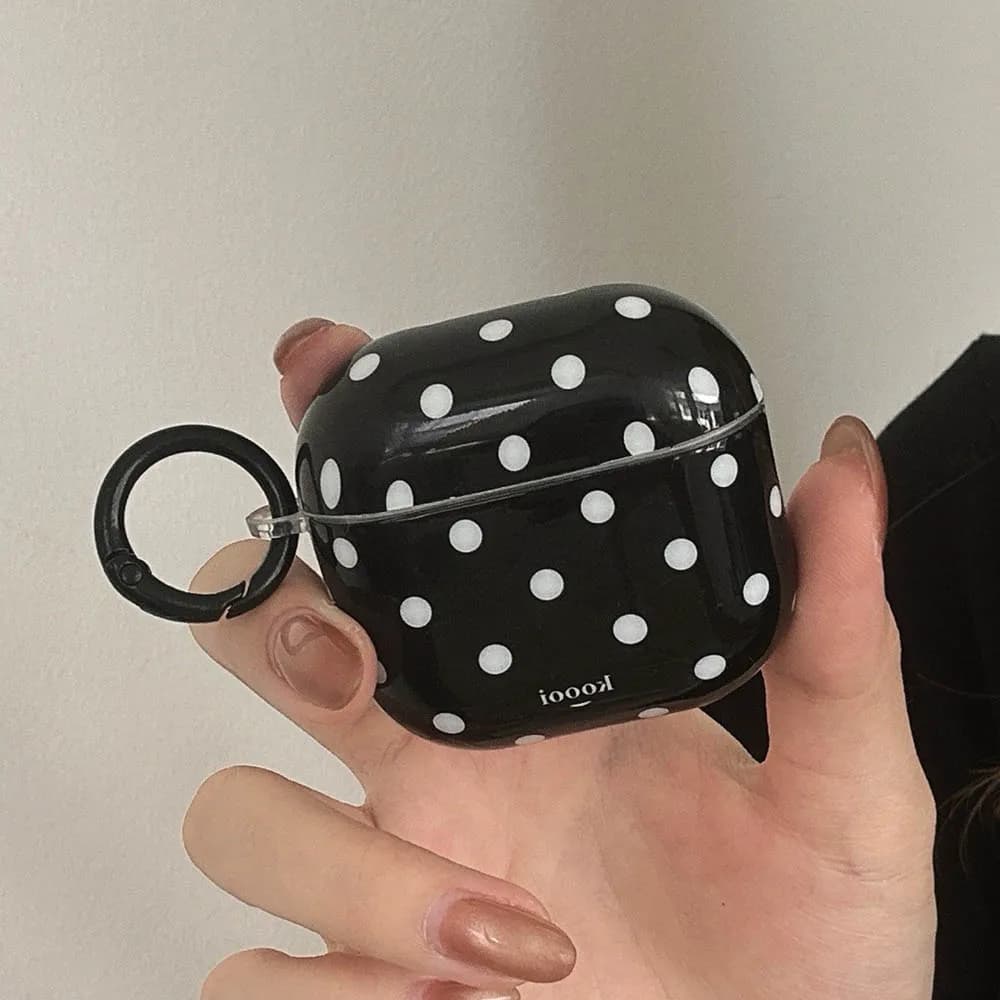 Simple Korean model black polka dot with rings Protective case for earphones suitable for AirPods 1 2 3 4 Pro Pro2 Pro3 soft
