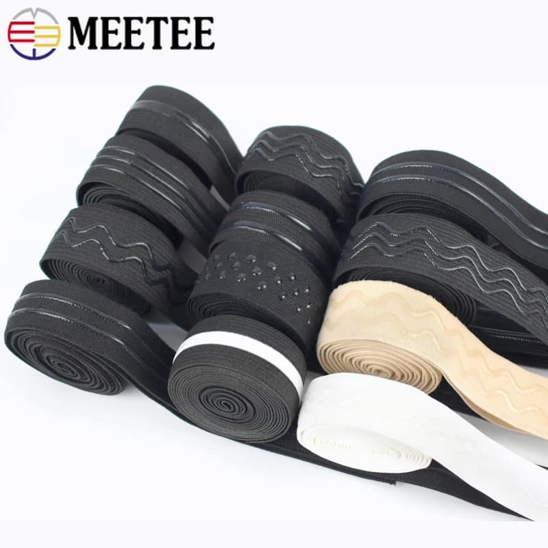 2/5/10M Meetee Fasce elastiche in silicone nero Biancheria intima Nastri di gomma antiscivolo Cintura Nastro elasticizzato Accessori per cucire fai da te