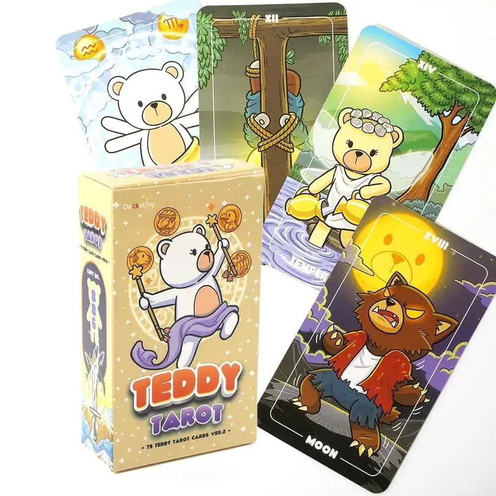 Teddy Tarot Ver.2 da Deckstiny The Wandering Moon Divination Principiante Luxe Nero Bianco Oracle Card Gioco da tavolo con guida