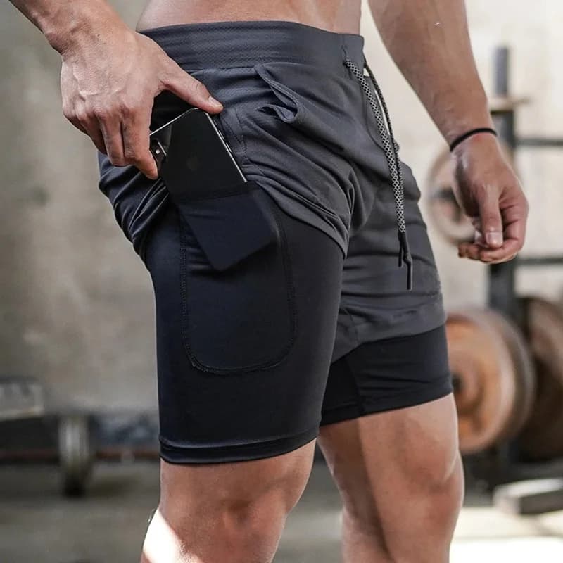 Men's Sports Shorts 2 in 1 Fast Drying Training Gym Fitness Gym Shorts Jogging Shorts Summer Men's Shorts