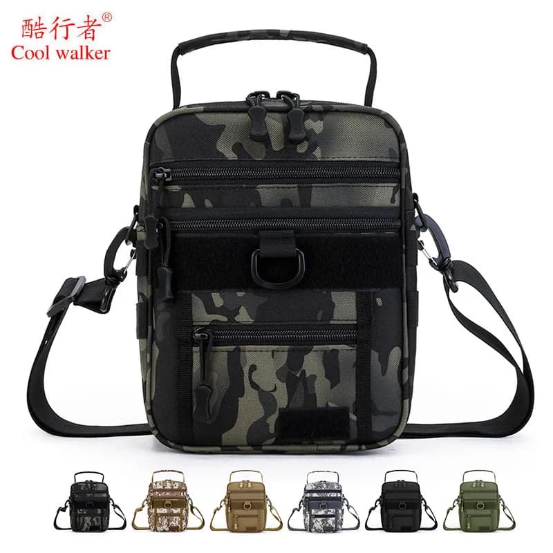Camouflage tactical crossbody bag, outdoor large-capacity wear-resistant Oxford fabric waterproof workwear hand and shoulder bag