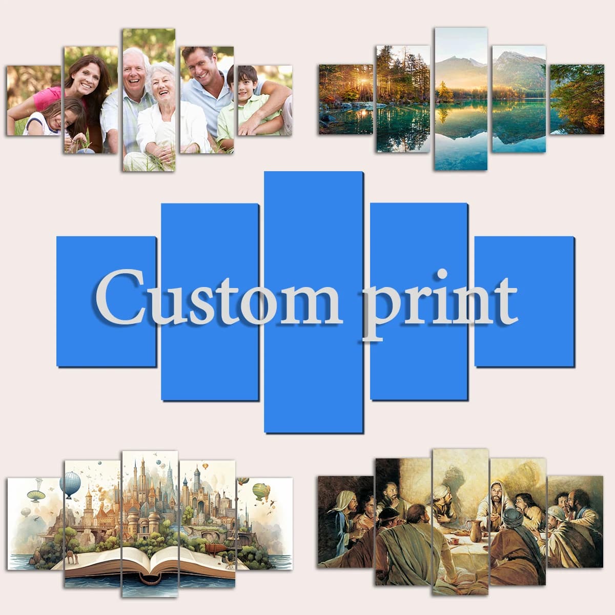 Set da 5 pezzi con cornice personalizzata per foto, stampa su foto, tela personalizzata, arte da parete per soggiorno, camera da letto, decorazione domestica