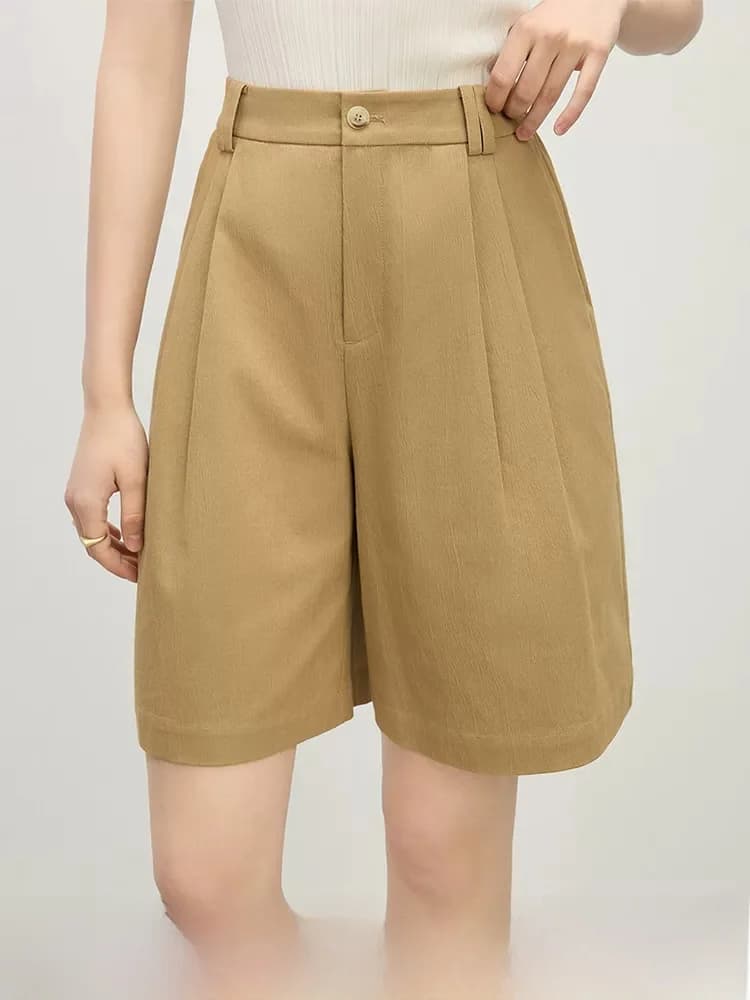 Pantaloncini a vita alta da donna, estivi, casual, a gamba dritta, in misto cotone, comodi, stile pendolare, alla moda