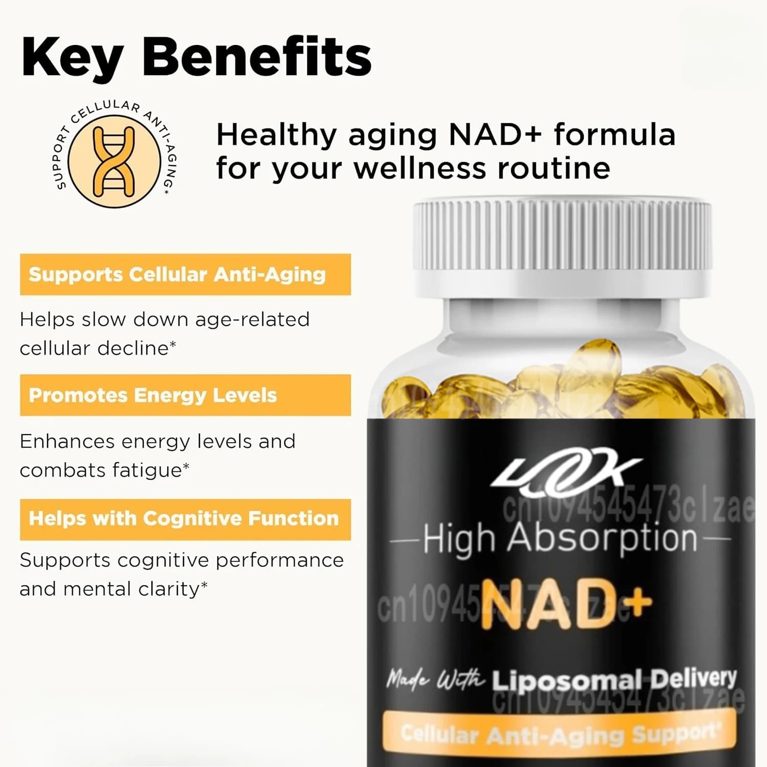 NAD Plus liposomal vitamin supplement - Anticellular support, energy, concentration - Suitable for men and women -60 capsules