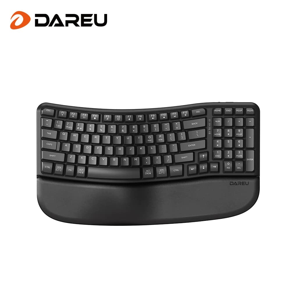 Tastiera a Membrana Wireless DAREU, Doppia Modalità 2.4Ghz BT, 6 Tasti Anti-Ghosting, 100 Tasti con Poggiapolsi e Poggiapalmi Imbottiti, Design Ergonomico