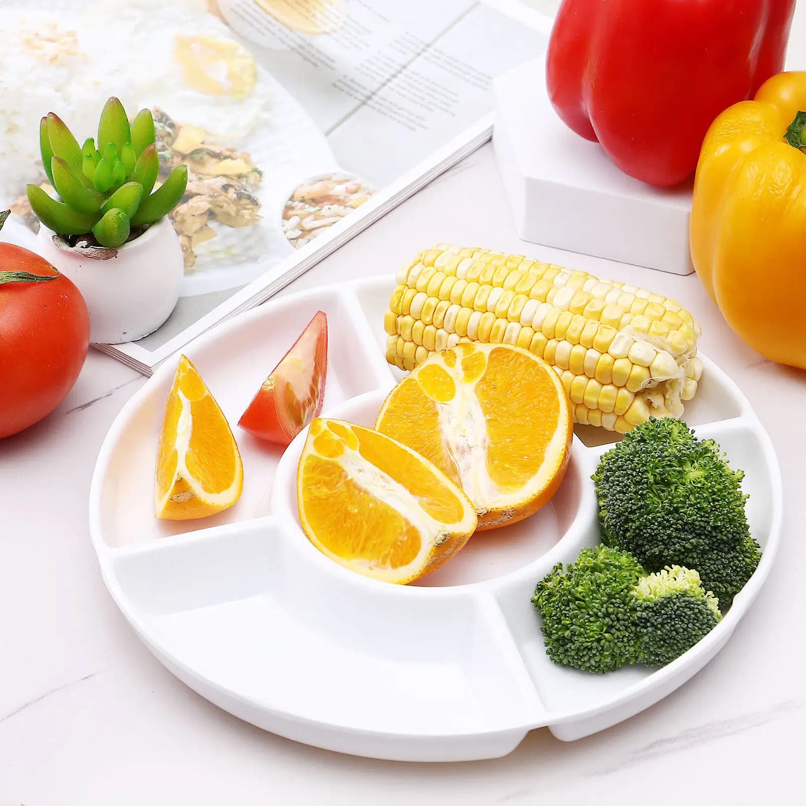Set di 2 Piatti Multiuso per Frutta con Scomparti, Superficie Liscia, Facile da Pulire, Vassoio per Snack, Frutta, Noci e Frutta Secca