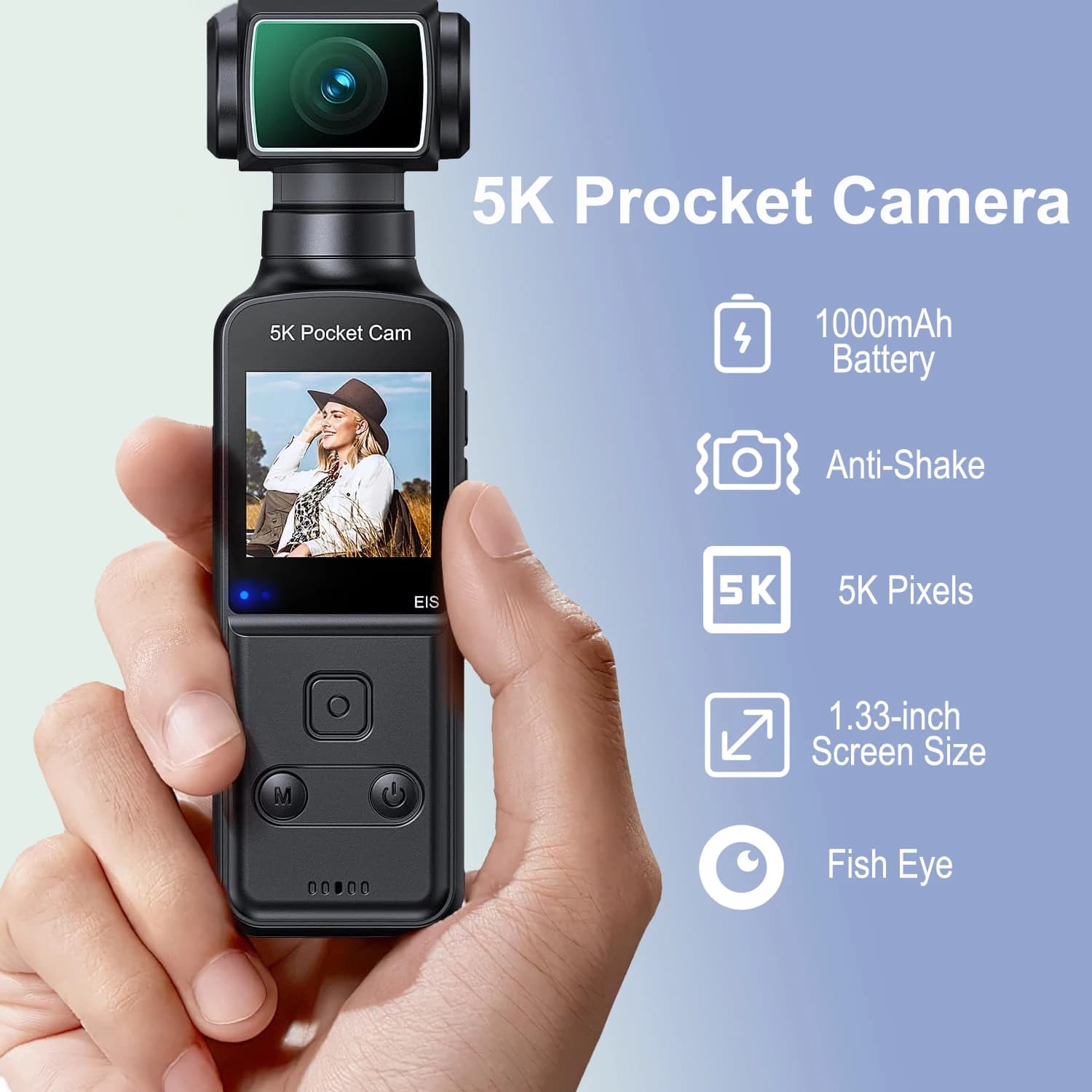 Pocket digital camera with 1.33 inch screen, 1000 mAh integrated battery, sports camera installed on helmets and bicycles