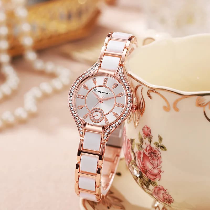 1/2 Piece Fashion Rhinestone Quartz Watch Women's Elegant Wrist Watch With Reloj Mujer Alloy Strap