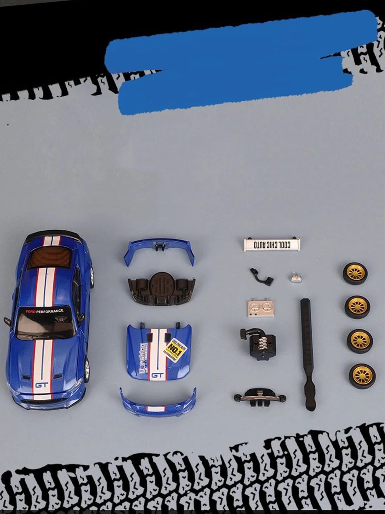 1: 42 simulazione in lega di zinco Ford Mustang GT2018 auto modificata, modello statico, auto regalo da collezione in metallo