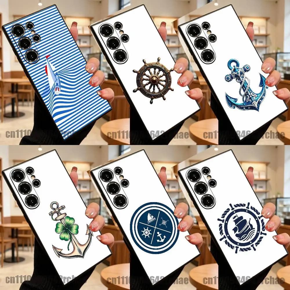 For Anchor Boat Ship Wheel Compass Logo Phone Case For Samsung Galaxy S23 S24 S26 S25 S22 S21 S10 5G Ultra Plus Fe Custom Cover