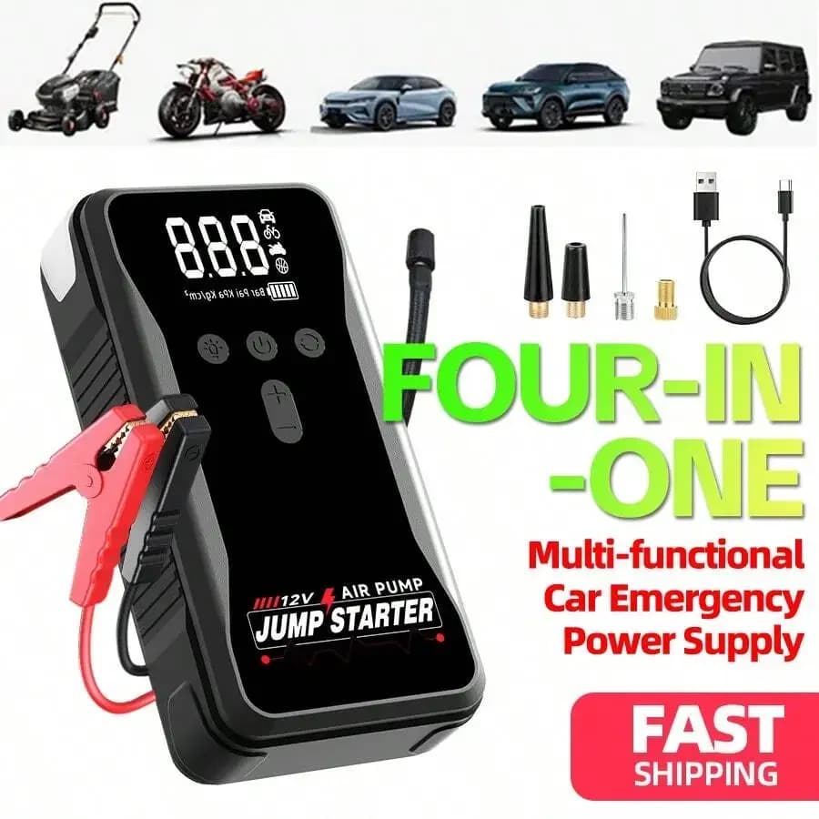 Avviatore d'emergenza intelligente per auto 12V 8000A con pompa ad aria, power bank e torcia per veicoli a benzina