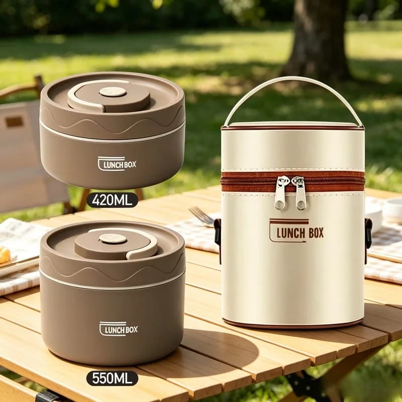 Portable Stainless Steel Bento Box Set, Leakproof Insulated Food Container with Thermal Lunch Bag for Office & School