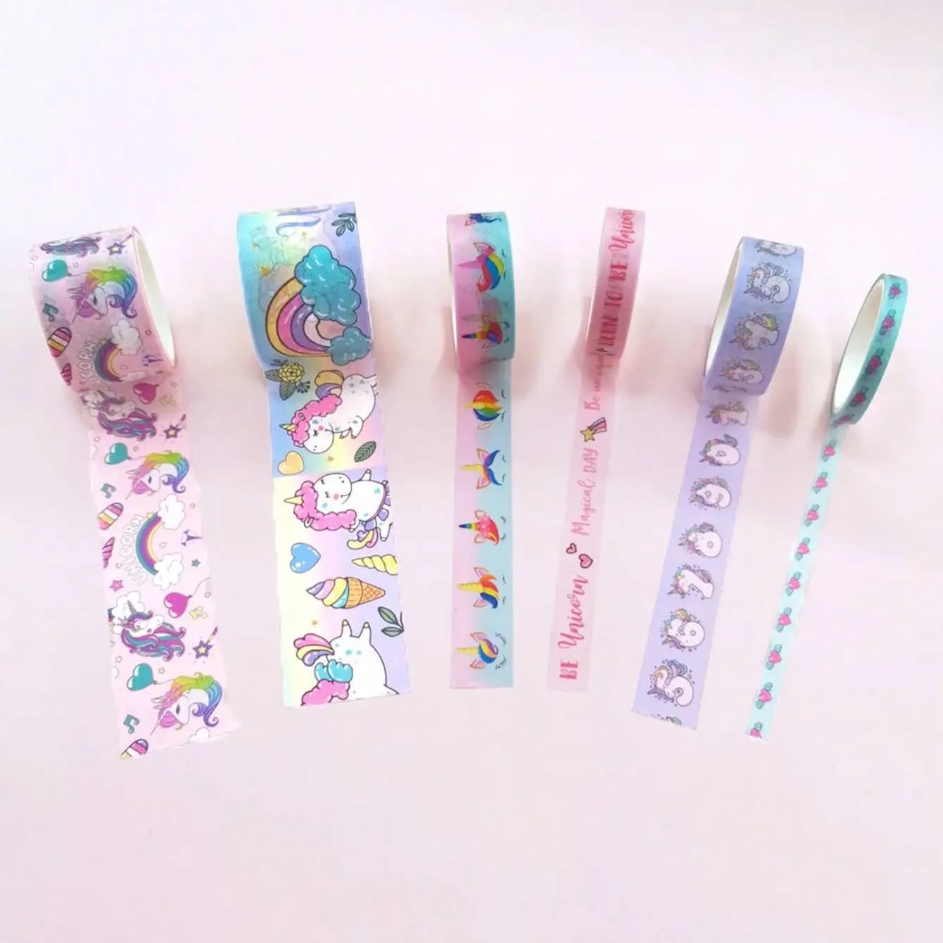 6 Rolls-Volume Cute Washi Tape Set, Exquisite Unicorn Pattern Cartoon Tape, Scrapbook Planner Decoration, DIY Stationery