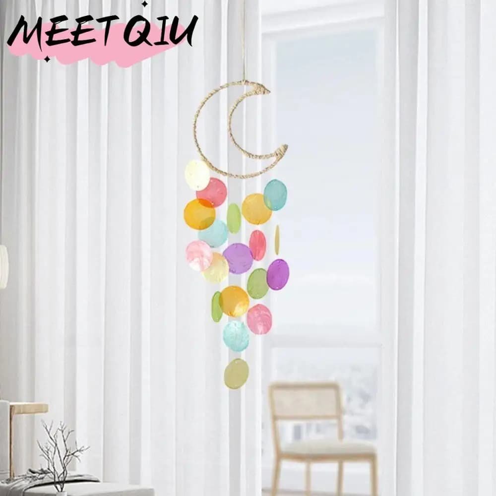 Hanging Shell Moon Wind Chimes Circle Shell Natural Shell Dream Catchers Home Decoration With crisp ringtones Shell Pendant