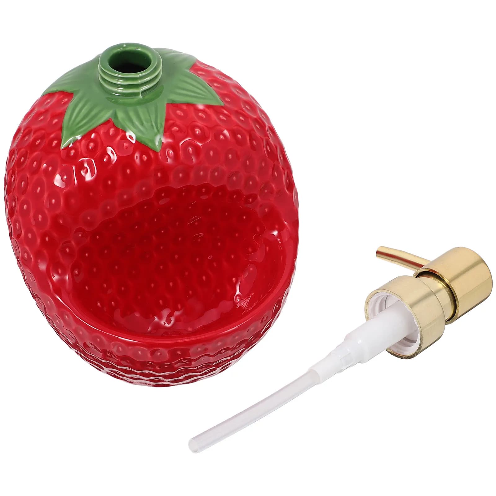 Creative Strawberry Design Ceramic Refillable Dispenser for Liquid Soap Dishwashing Lotion Moisturizer Shampoo Face Cream