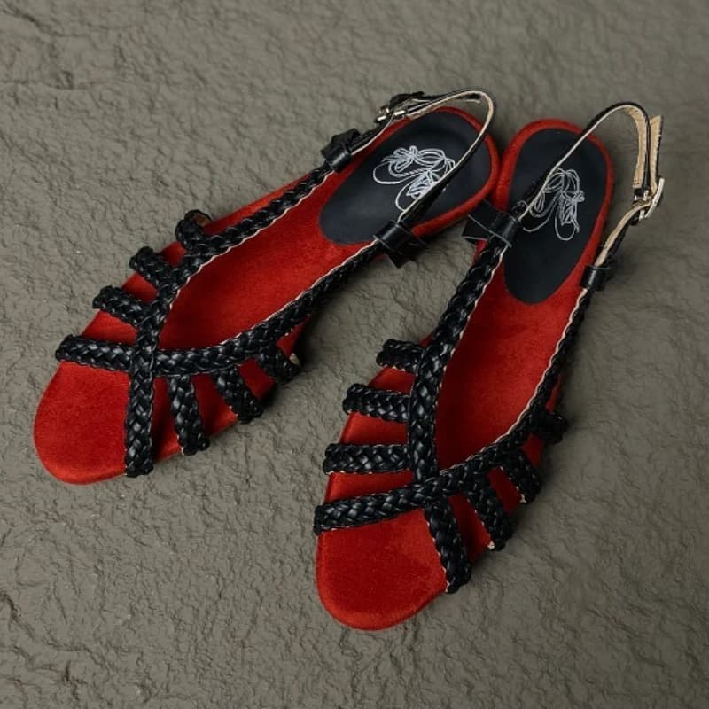 High quality handmade braided flat sandals woman back strap buckle designer shoes branded open toe sexy summer beach sandals