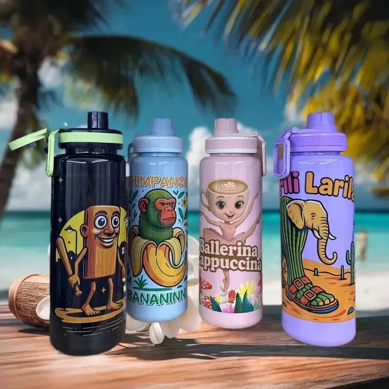 Bottiglia d'acqua per bambini Brainrot italiano da 1000 ml Tralalero Tralala Tung Sahur Bottiglia d'acqua per ragazzi Bottiglie d'acqua per sport all'aria aperta