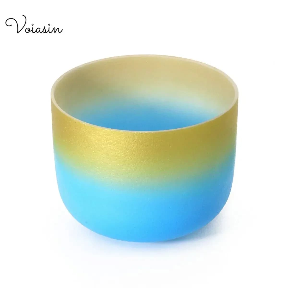 8-12inch Sky Blue Gold Color Crystal Singing Bowl Quartz Sound Healing Meditation Musical Instruments with Mallet,O-Ring Set