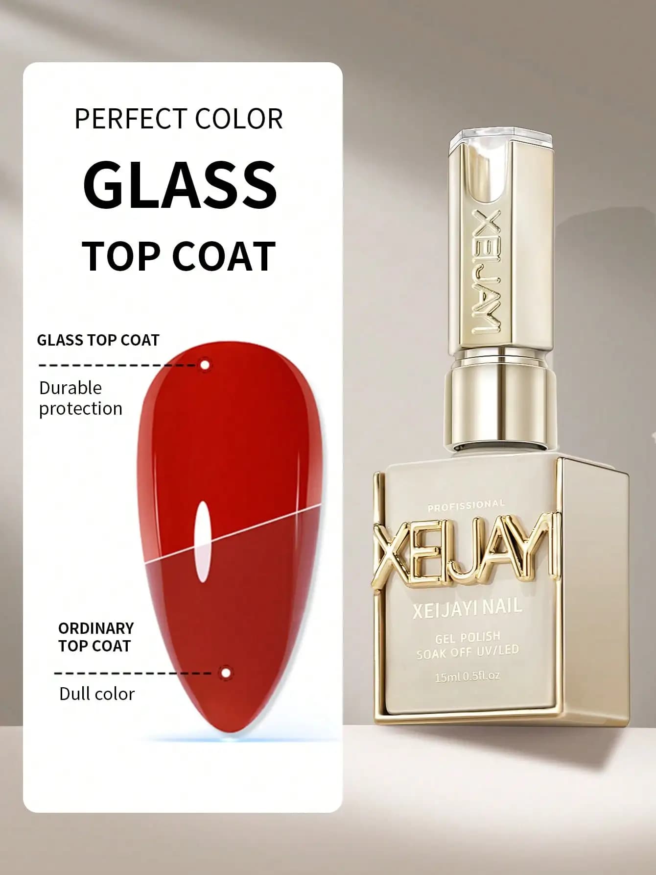 Top Coat in vetro da 15 ml Top Coat in gomma trasparente a lunga durata LED UV Rafforzare le unghie Smalto per unghie gel con finitura superiore lucida