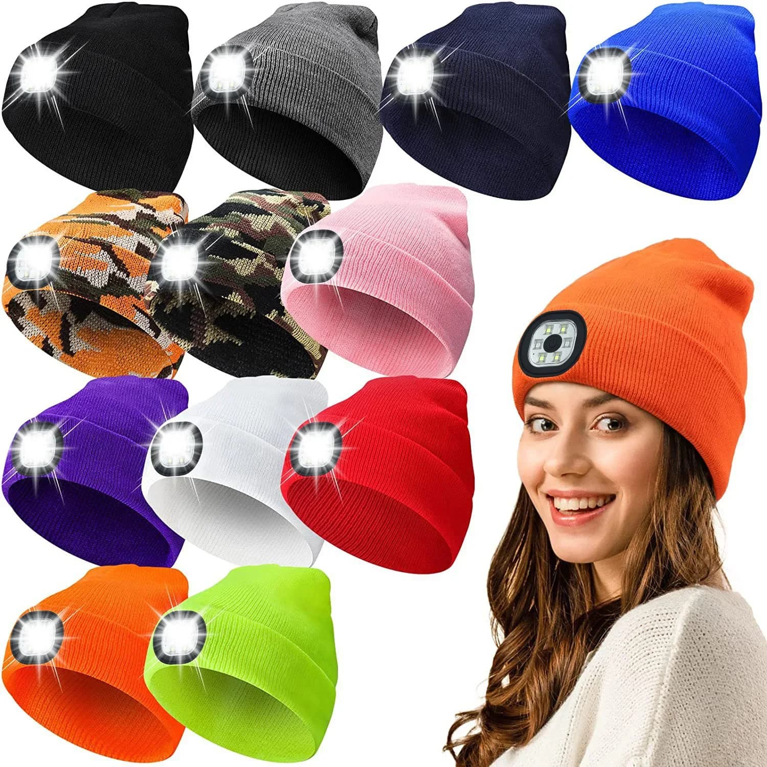 Berretto invernale lavorato a maglia Cappello a cuffia LED Cappello invernale caldo unisex con luci per la corsa notturna Ciclismo Pesca Berretto ricaricabile tramite USB