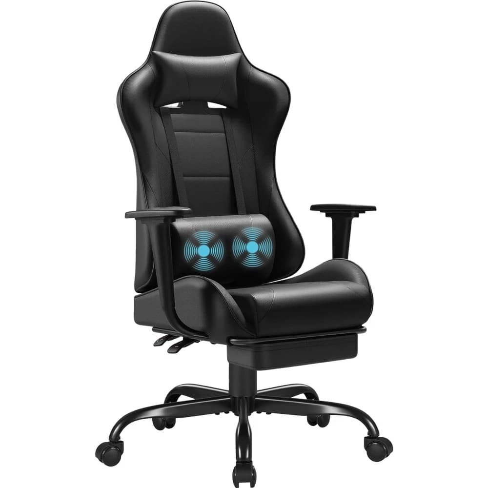 Sedia da gioco con poggiapiedi Massaggio Supporto lombare Girevole regolabile Sedia per computer da ufficio Sedia ergonomica con schienale alto in pelle PU
