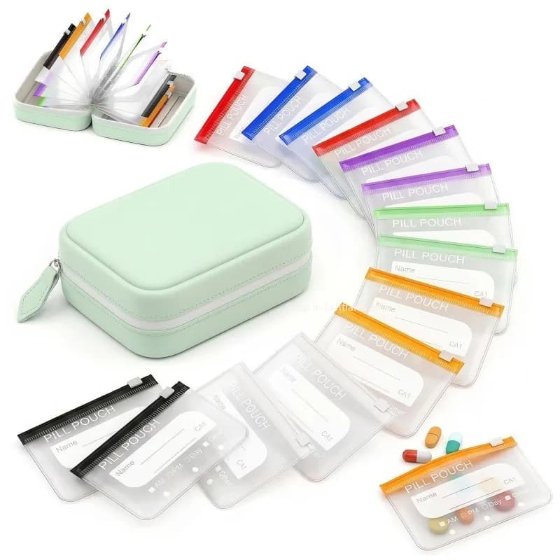 7/14Pouch Weekly Pill Organizer Pill Pouch Waterproof Medicine Storage Case Portable Vitamins Supplements Reusable Pouch Set