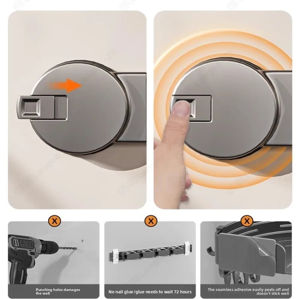 Installazione a ventosa salvaspazio Clip per mop Portaoggetti da bagno regolabile montato a parete Antiruggine con gancio Scaffale per riporre la casa