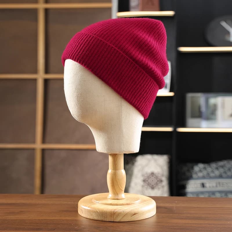 New Women's Winter Classic 100% Pure Wool Knitted Cuffed Bean Cap Outdoor Warm Men's Solid Color Windproof Headcap