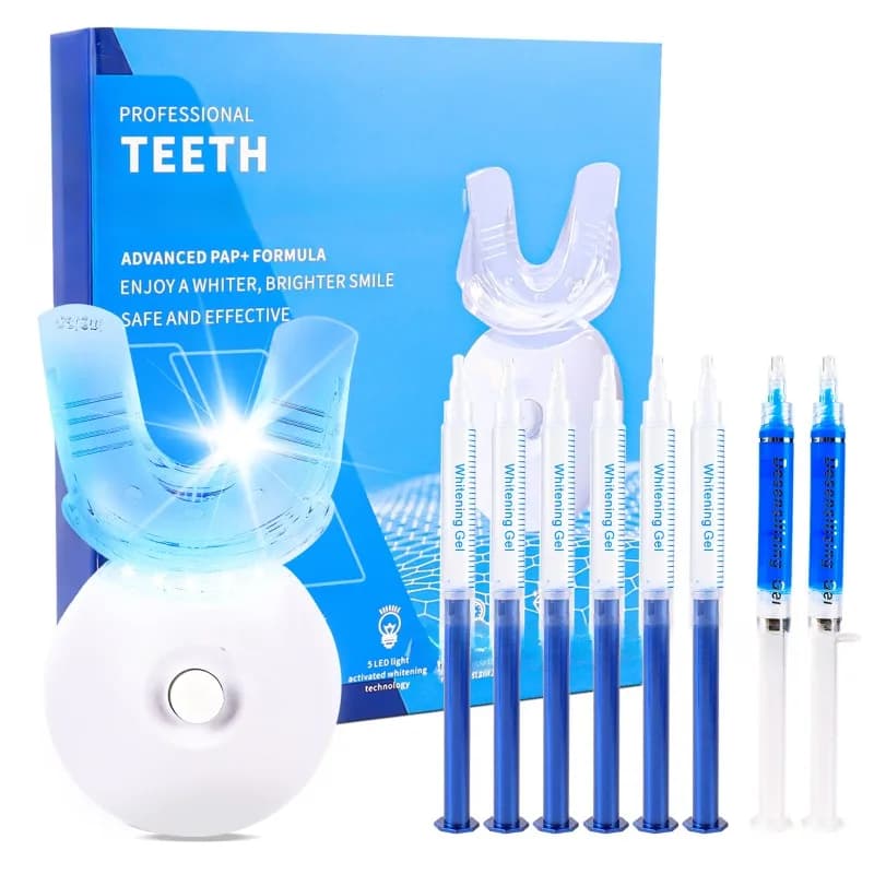 Set per Pulizia Orale e Sbiancamento Denti con Lampada a Luce Blu e Batteria, Cura Orale Domestica per Denti Freschi e Protetti