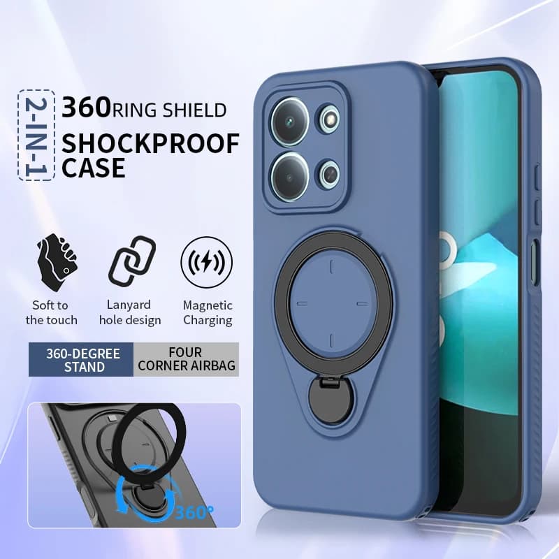 360 ° Custodia Protettiva Girevole con Supporto per Xiaomi Redmi Note 15 15C, in Silicone Liquido, Magnetica, Antiurto, Cover Posteriore