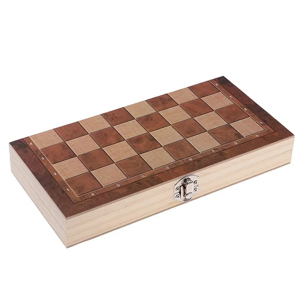 Wooden Traditional Board Game Folding Chess Board Classic Strategy Game Portable Chess Set for Family Home