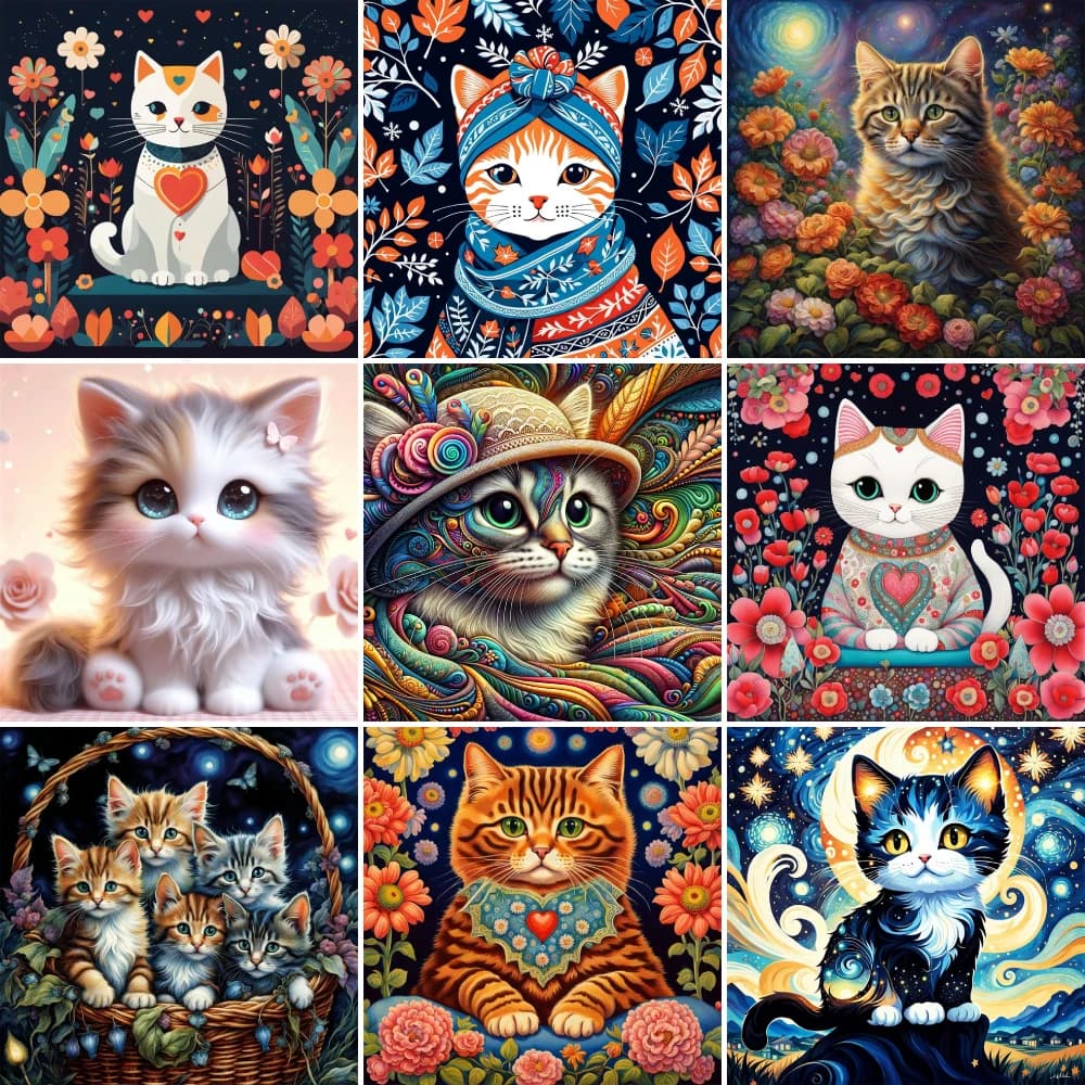 Animal Pet Cat Flowers modelli a punto croce ricamo fai da te artigianato fatto a mano lavoro a maglia arredamento della stanza diverse promozioni