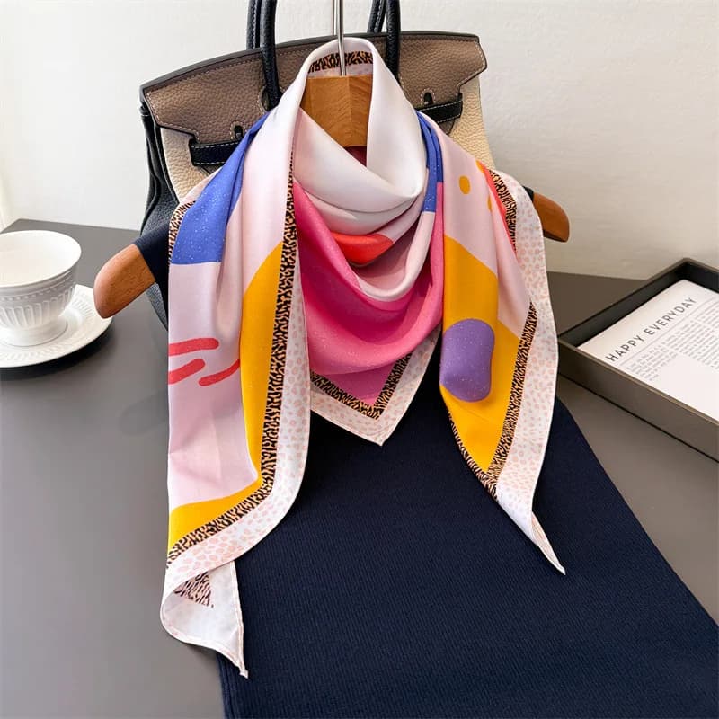 Female Scarf Silk Hijab Turban Luxury Handkerchief Bandana HeadScarfs Print Neckerchief Wraps Fashion Headband Windproof Shawl