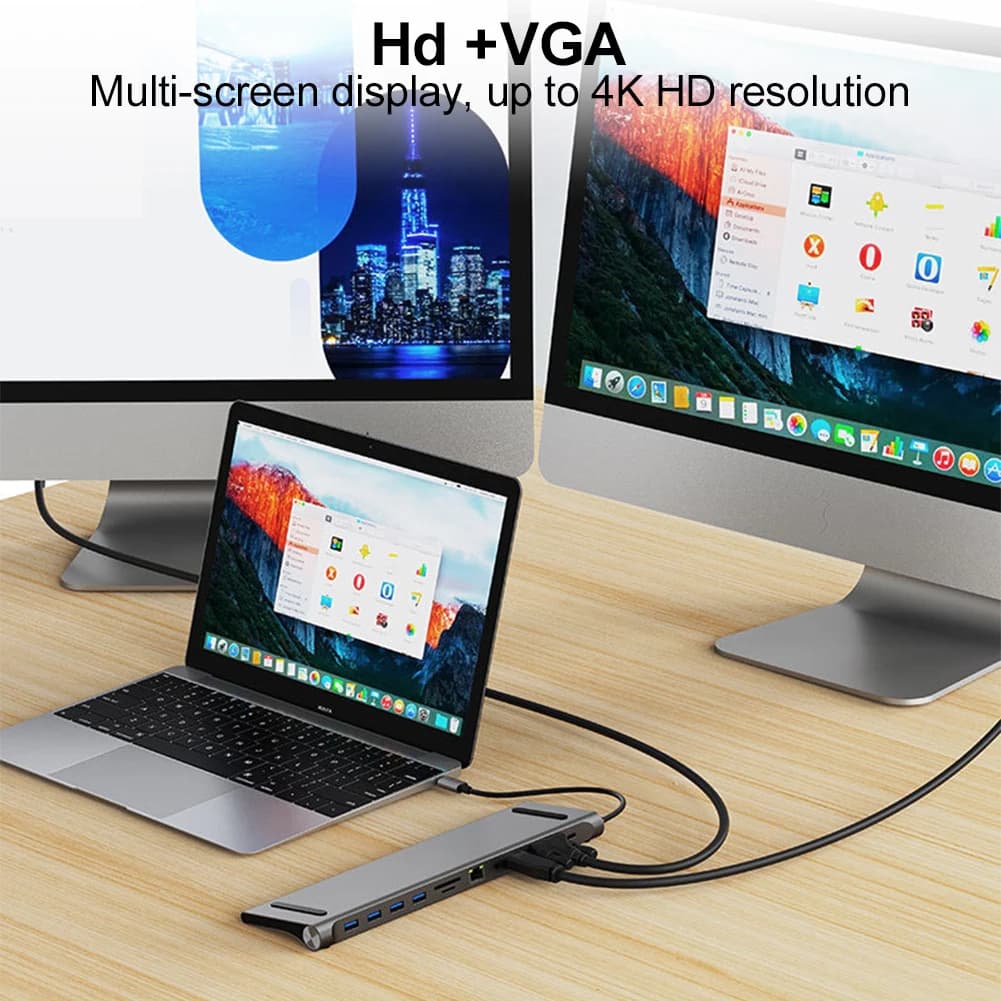Dock USB C 11 in 1 con Adattatore Multiporta HDMI 4K Compatibile VGA Ethernet 100W PD SD/TF Audio per Surface/HP/Dell/Lenovo/MacBook