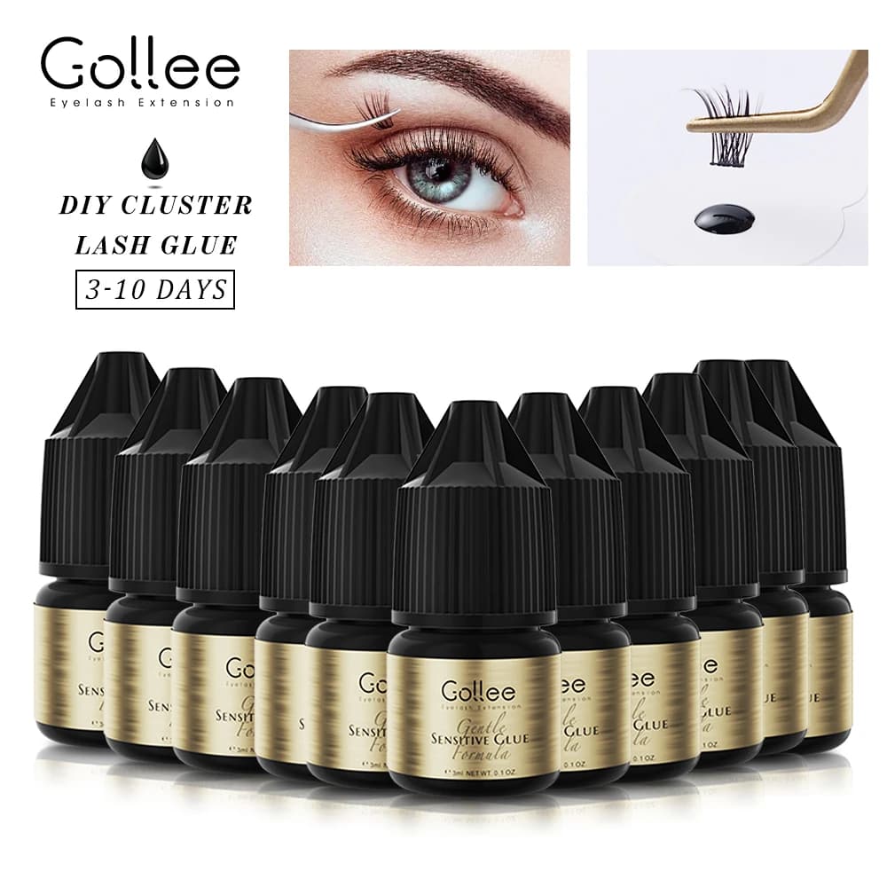 Colla per extension ciglia Gollee DIY 3ml, senza irritazioni, asciugatura rapida 3-4 secondi, adesivo per uso domestico, strumenti per il trucco delle extension ciglia.