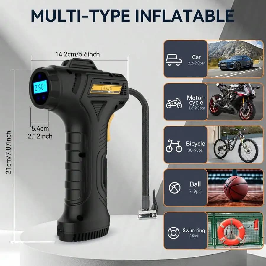 Cordless Digital Tire Inflator Portable Air Compressor With Auto Shutoff LCD Display For Car Motorcycle Bike Ball