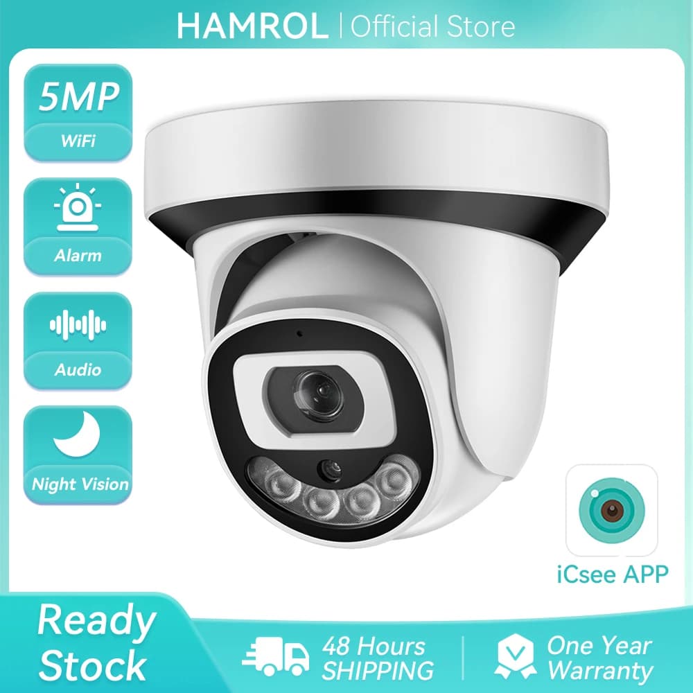 Telecamera WiFi 5MP 1080P Wireless ONVIF con Audio Bidirezionale, Visione Notturna a Colori, Rilevamento Umano AI, ICSEE H.265X, Telecamera di Sorveglianza Domestica