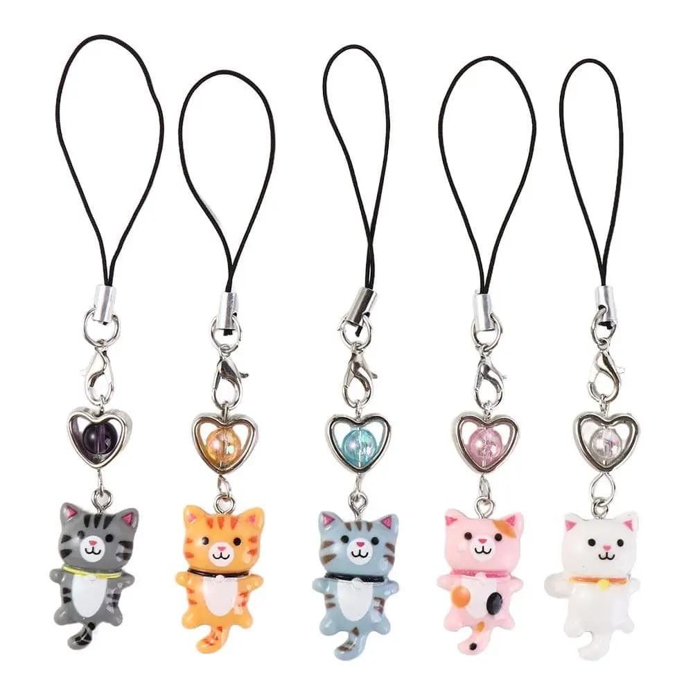 Y2K Keyring with Cat Phone Pendant Heart Strap Phone Cord for Women Bag for Girls Backpack Ornament Keychain for Car Jewelry